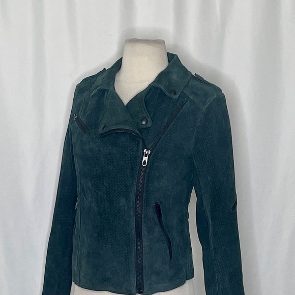 Volcom STONE ROW Suede Motorin’ Moto Jacket Green Floral Lining Motorcycle Small - Picture 7 of 14